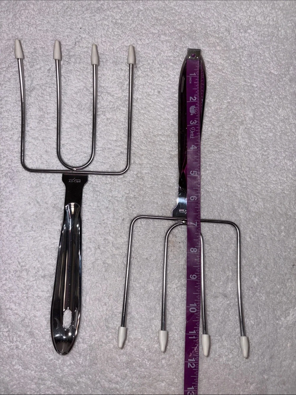All clad  Stainless turkey lifter forks with White Tip Protectors